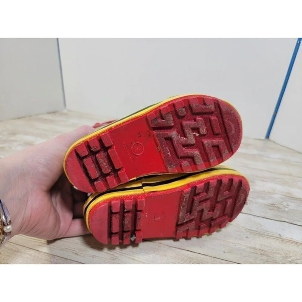 Fireman Fire Dept Rain Boots Fire Cheif Black Yellow 7/8 Boys Girls #13‎